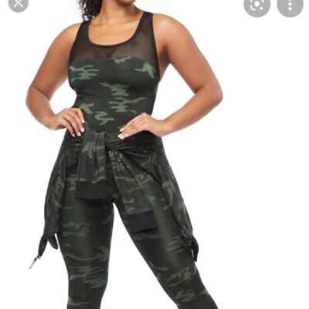 Camouflage Jumpsuit with Mesh Detail